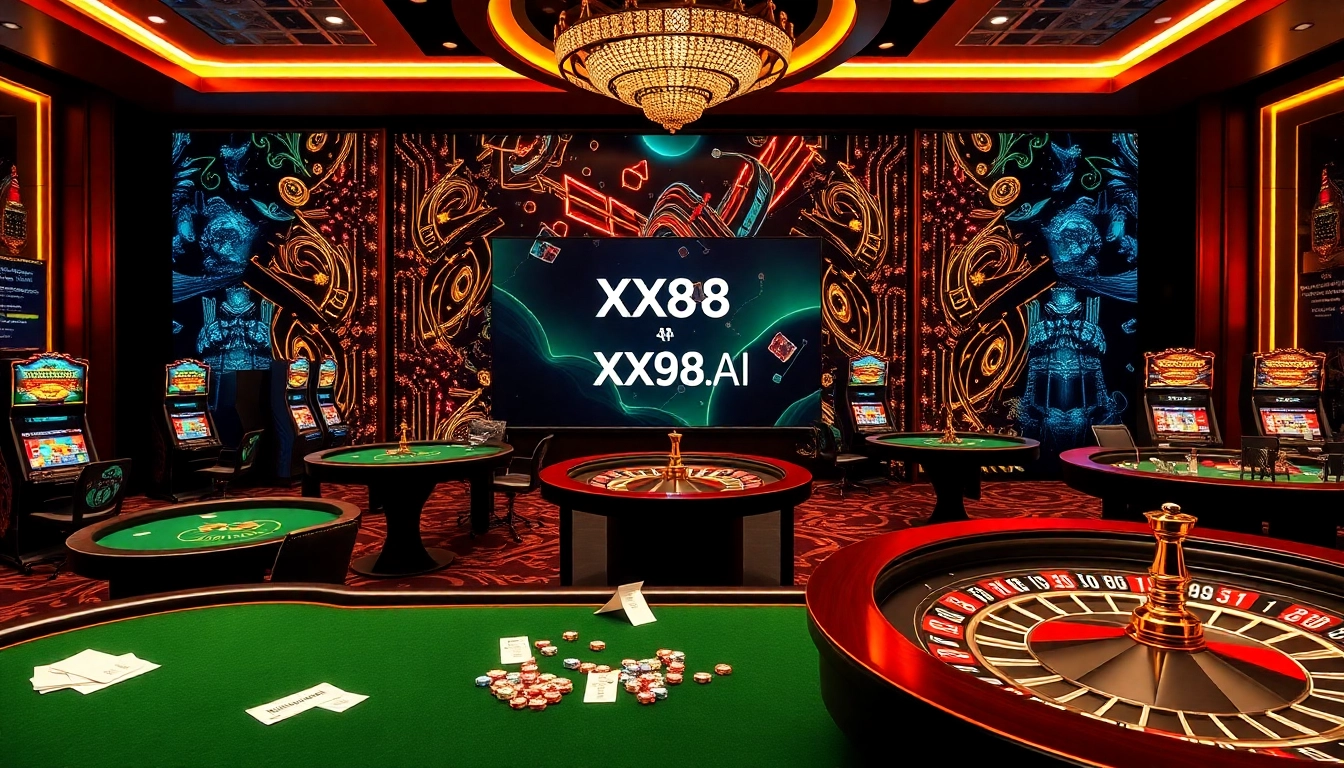 Experience the excitement of gambling with XX88.AI in a vibrant casino atmosphere.