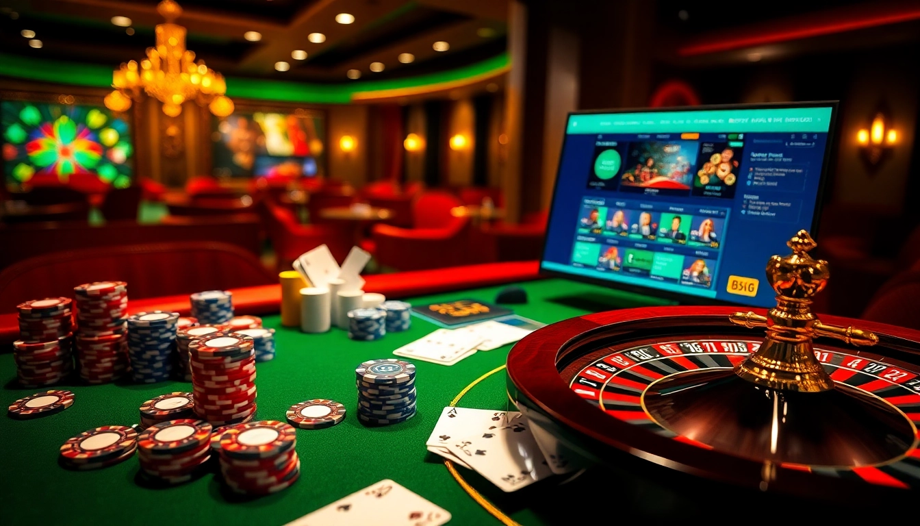 Experience the thrill of gambling with the vibrant casino scene featuring betting tables and online interface at https://bj66.at.