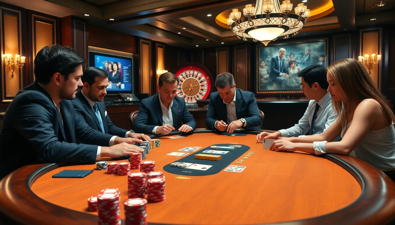 Experience the thrill of 8kbet with professional players at a luxurious poker table.
