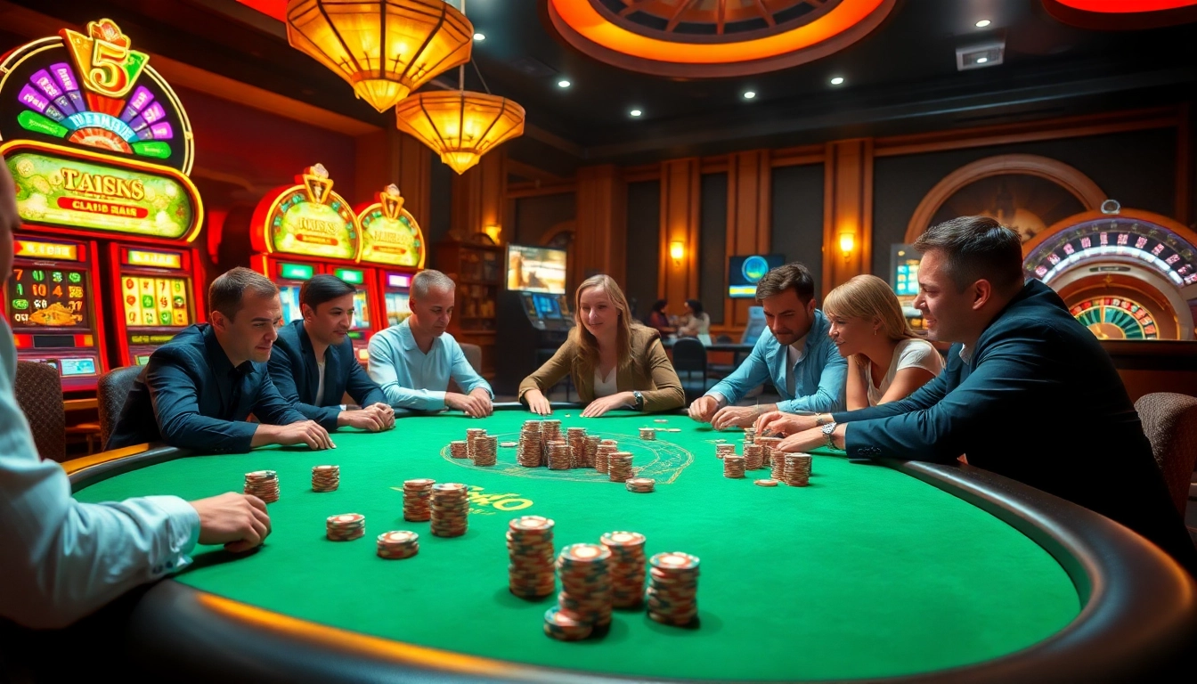 Exciting poker game scene at https://tk888.it.com/ with vibrant chips and illuminated tables.