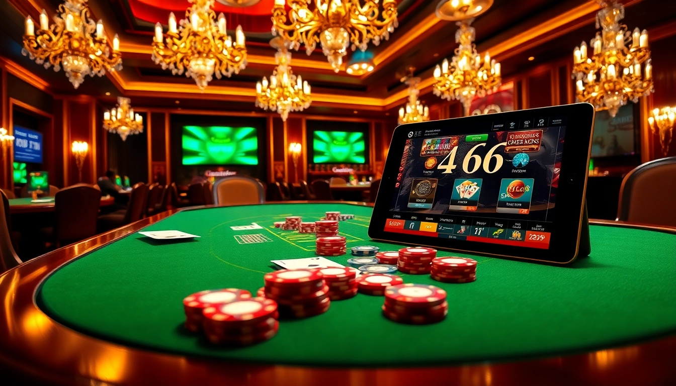 Gambling excitement at MB66 casino with poker chips and vibrant atmosphere