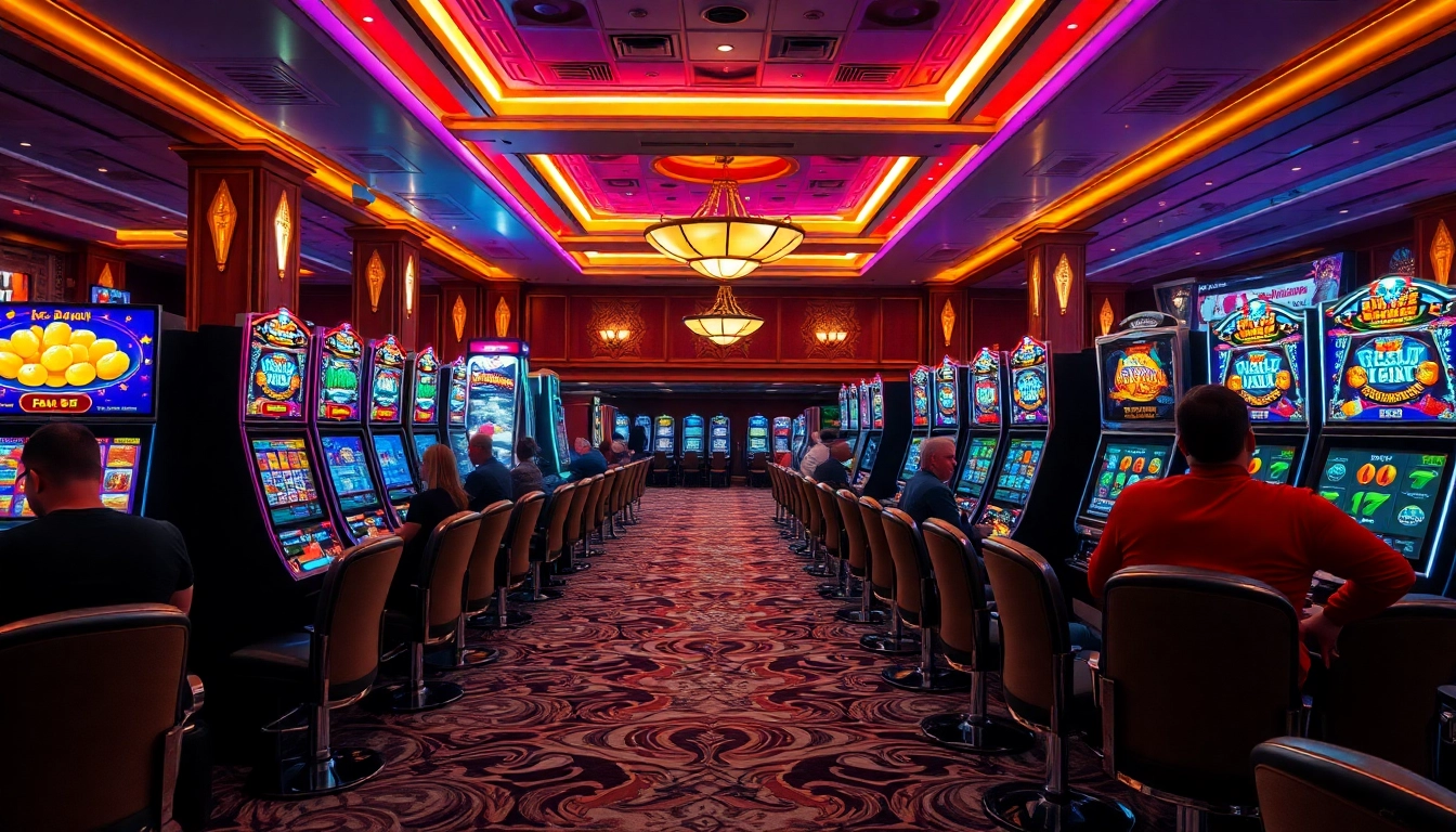 Gamblers enjoying exciting slot gameplay at luxury12 casino floor.