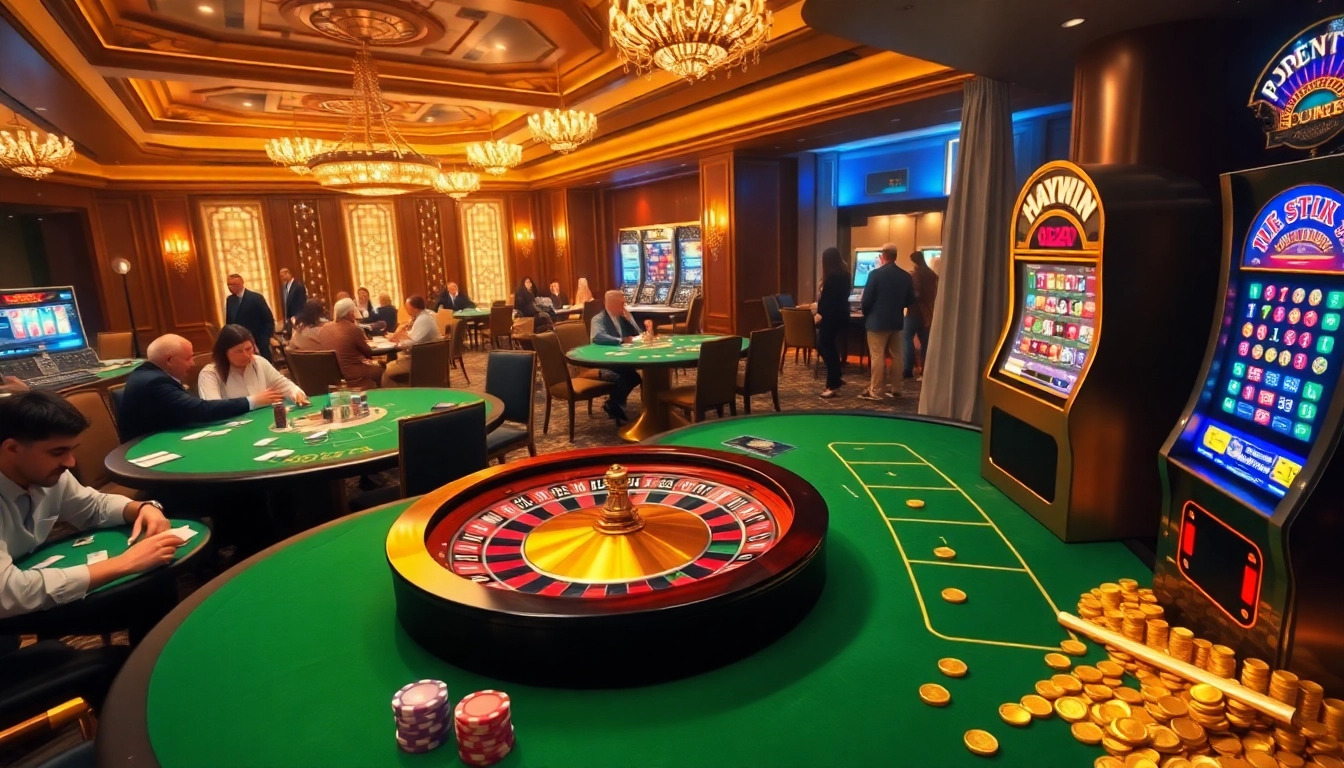 Experience high-stakes action as players engage in poker and roulette, embodying the thrill of haywin.