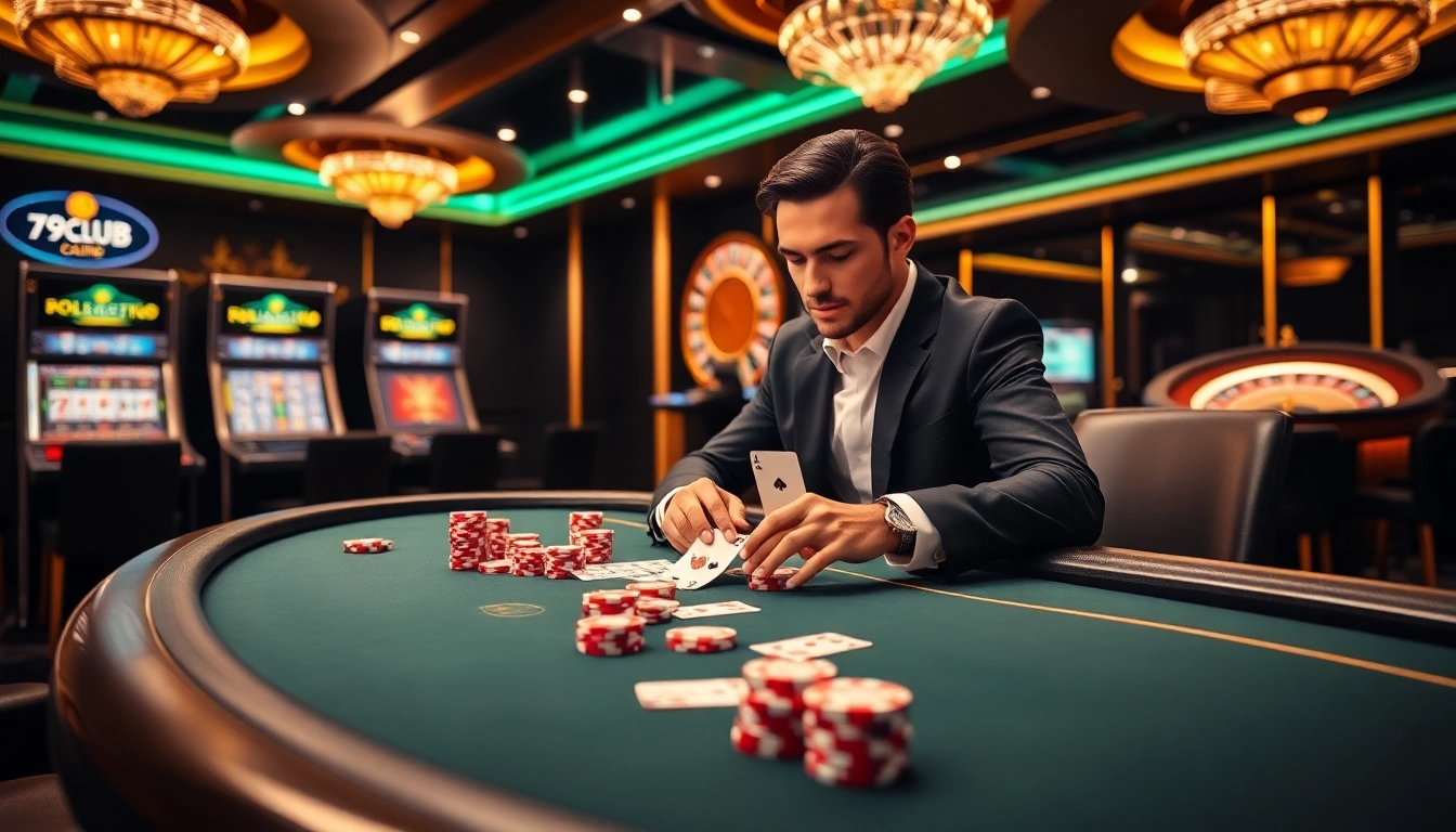 Excited players engage in high-stakes poker at 789CLUB's luxurious casino.