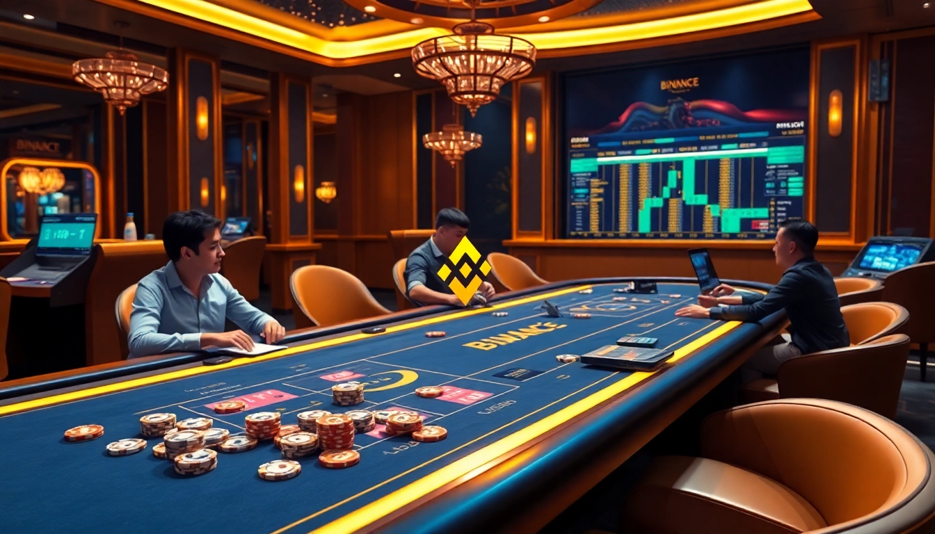 Engaging gamblers at a virtual casino showcasing 바이낸스 회원가입 with crypto-themed visuals.
