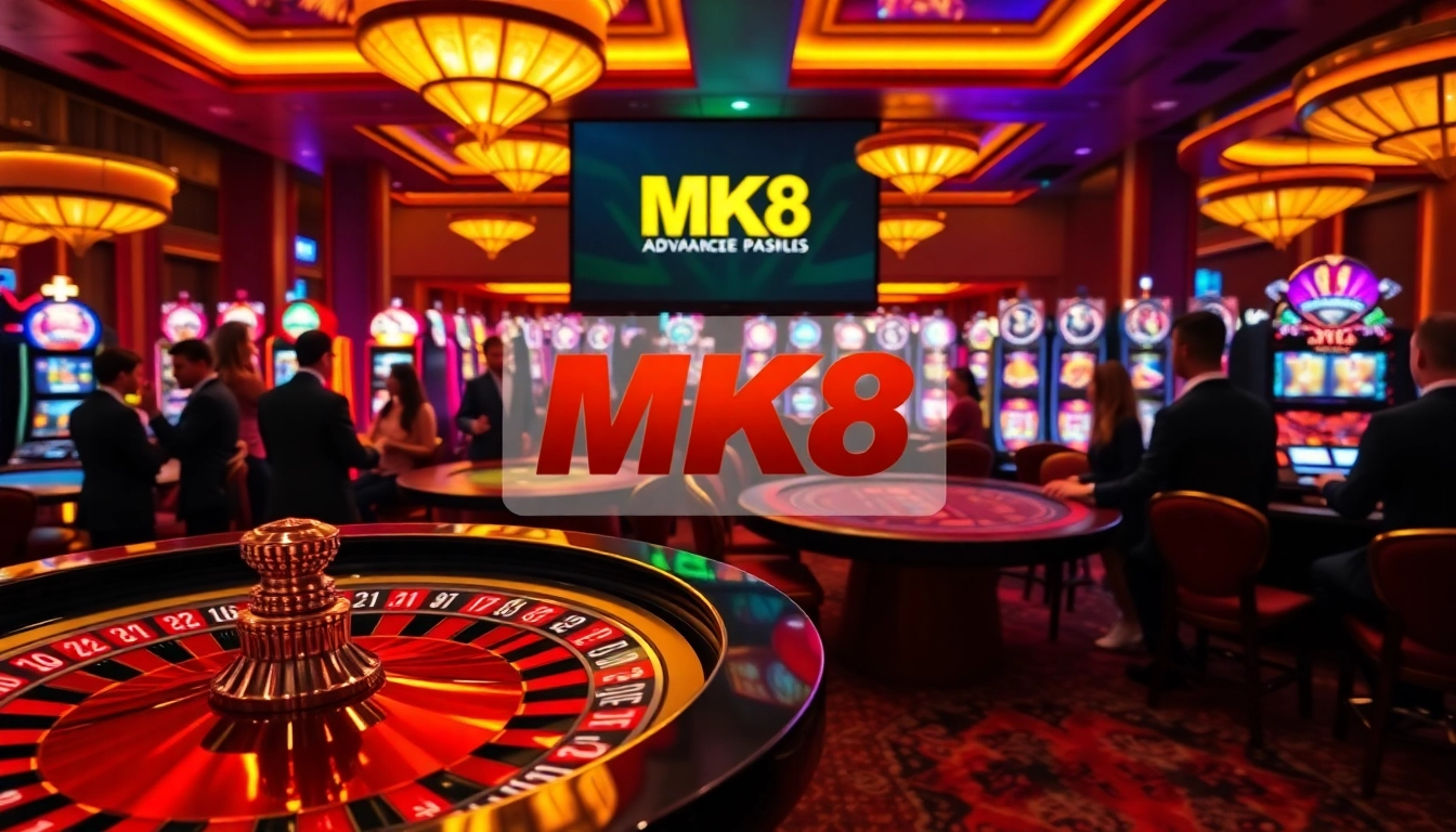Experience thrilling casino action with MK8 at a luxury gaming table surrounded by excitement.