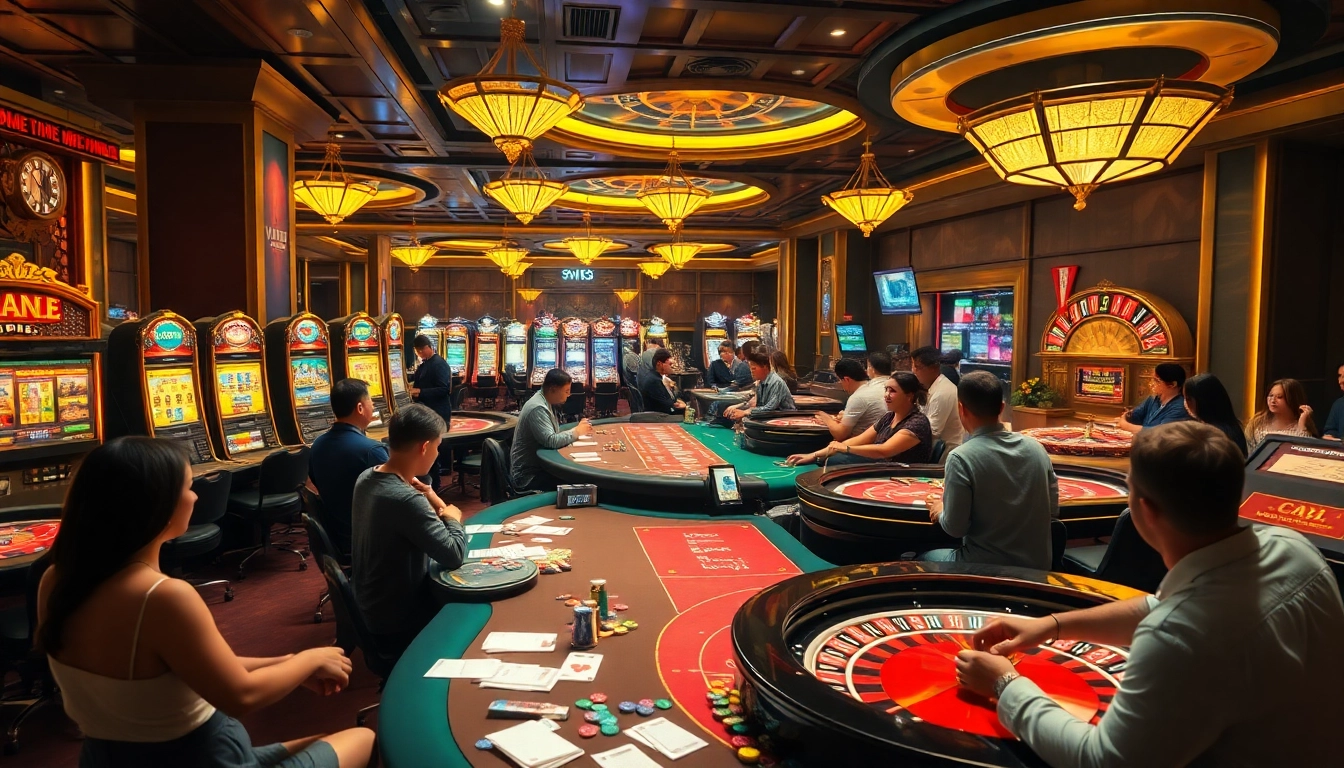 Players engaging in thrilling games at a glamorous casino while exploring viral88 slots and betting options.