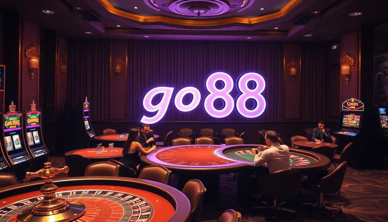 Players enjoying a thrilling game experience at go88 with poker tables and slot machines.