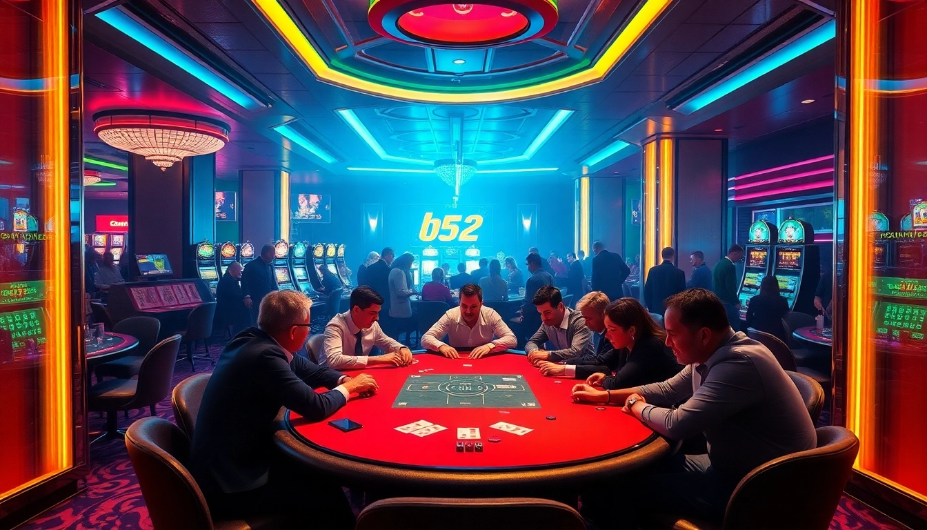 The b52 club welcomes players to an exhilarating poker game in a vibrant casino.