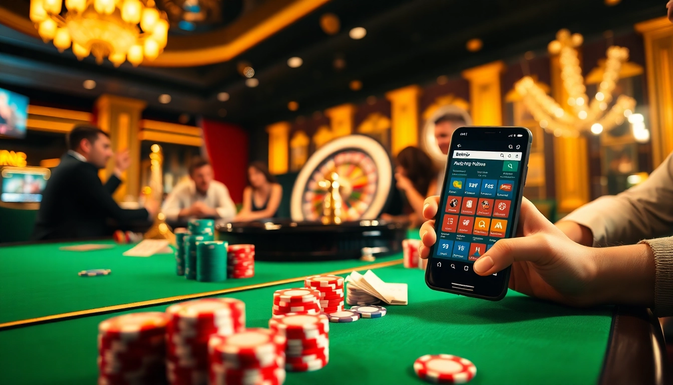 Trải nghiệm cảm giác hồi hộp của ứng dụng BetVIP trong một bầu không khí casino sang trọng.