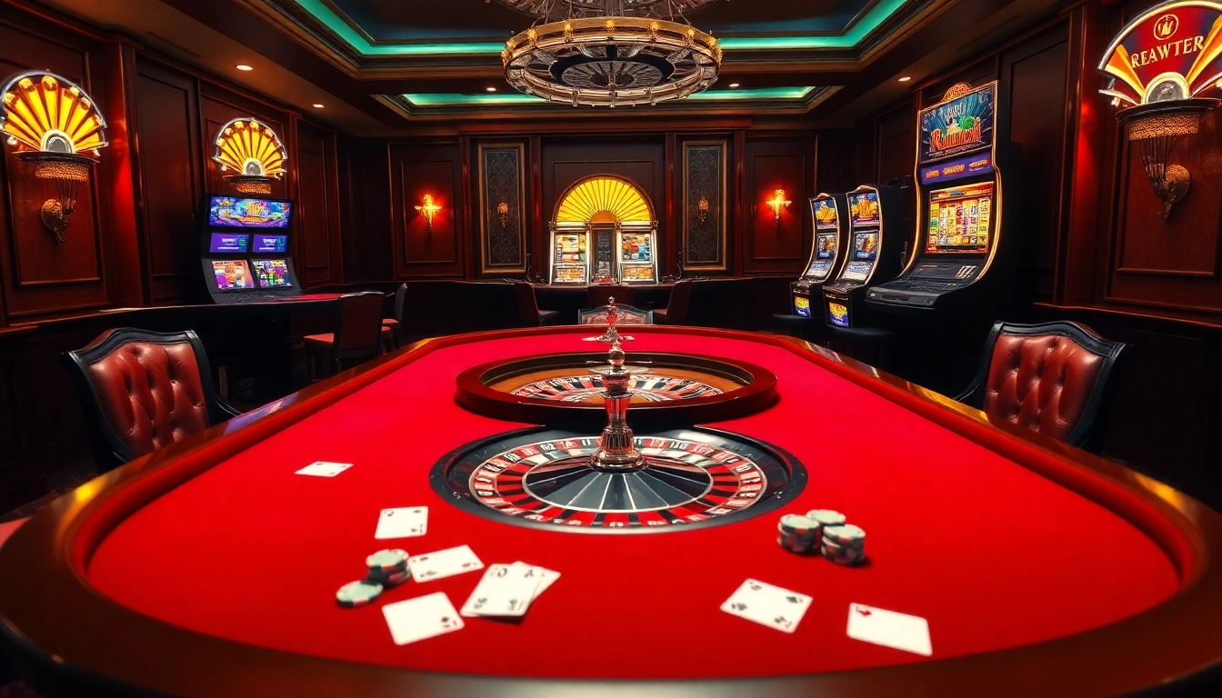 Experience the excitement of 58win com with luxurious casino gaming scenes featuring poker tables and roulette wheels.