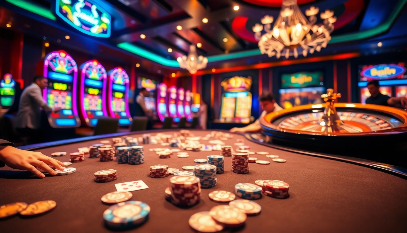 Gambling action at the gori77 poker table with vibrant casino ambiance and players engaged.