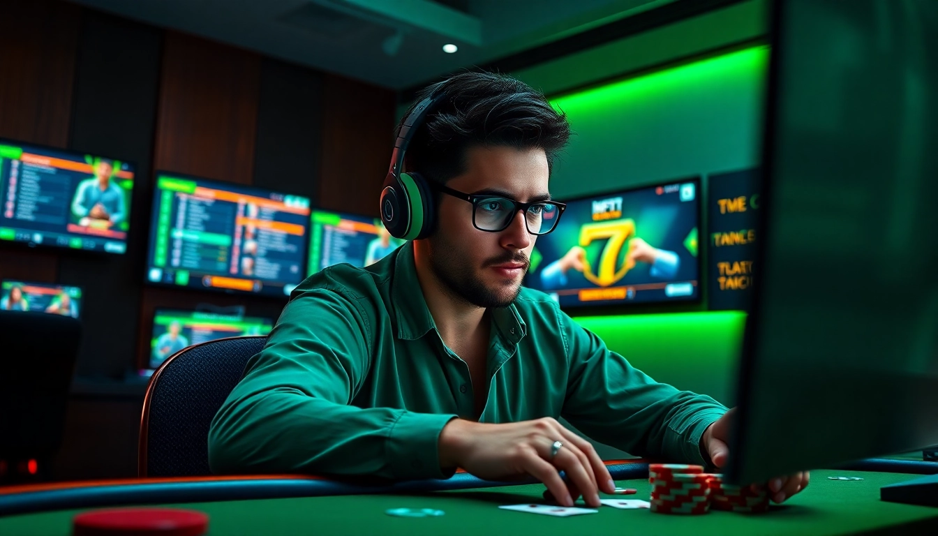 שחקן מעורב בפוקר 7xl אונליין, המציג התרגשות ויוקרה במשחק דיגיטלי.