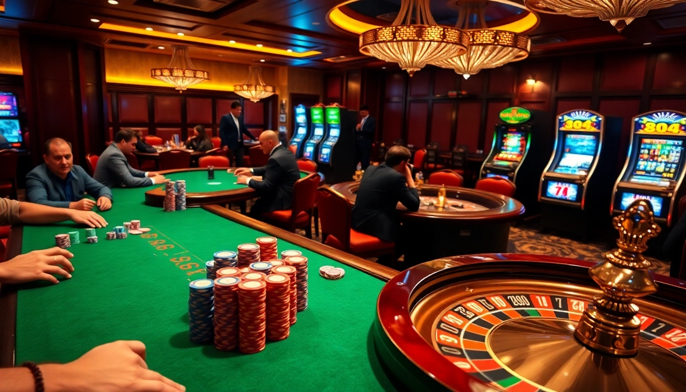 Players strategizing in a luxury casino as they engage in thrilling games of go 88 poker and roulette.