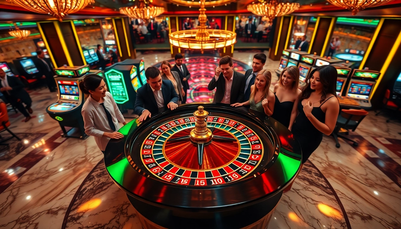 Pahala4d players enjoying an exciting roulette game in a luxurious casino setting.