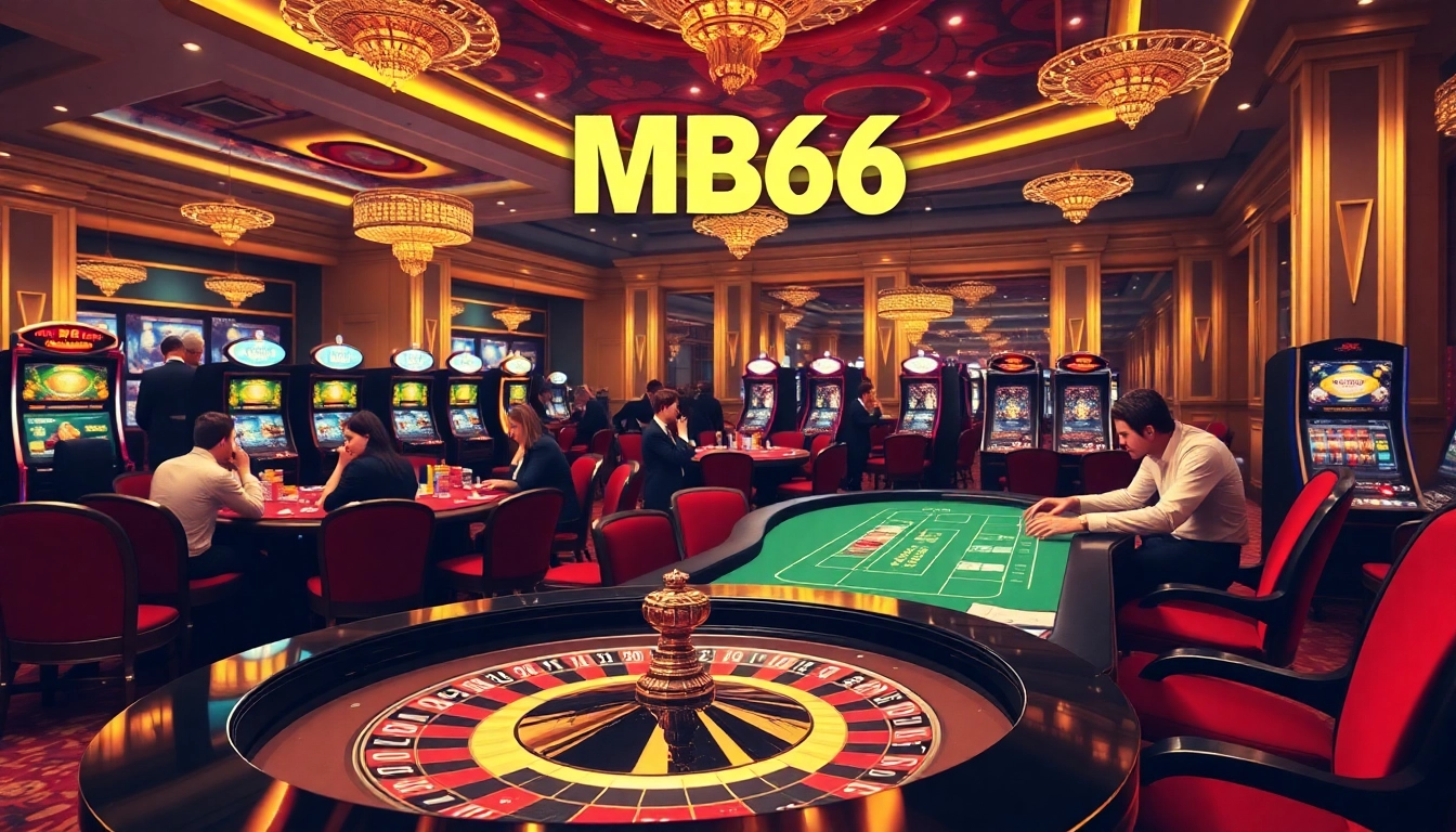 Players enjoying a thrilling game at MB66's luxurious casino tables.