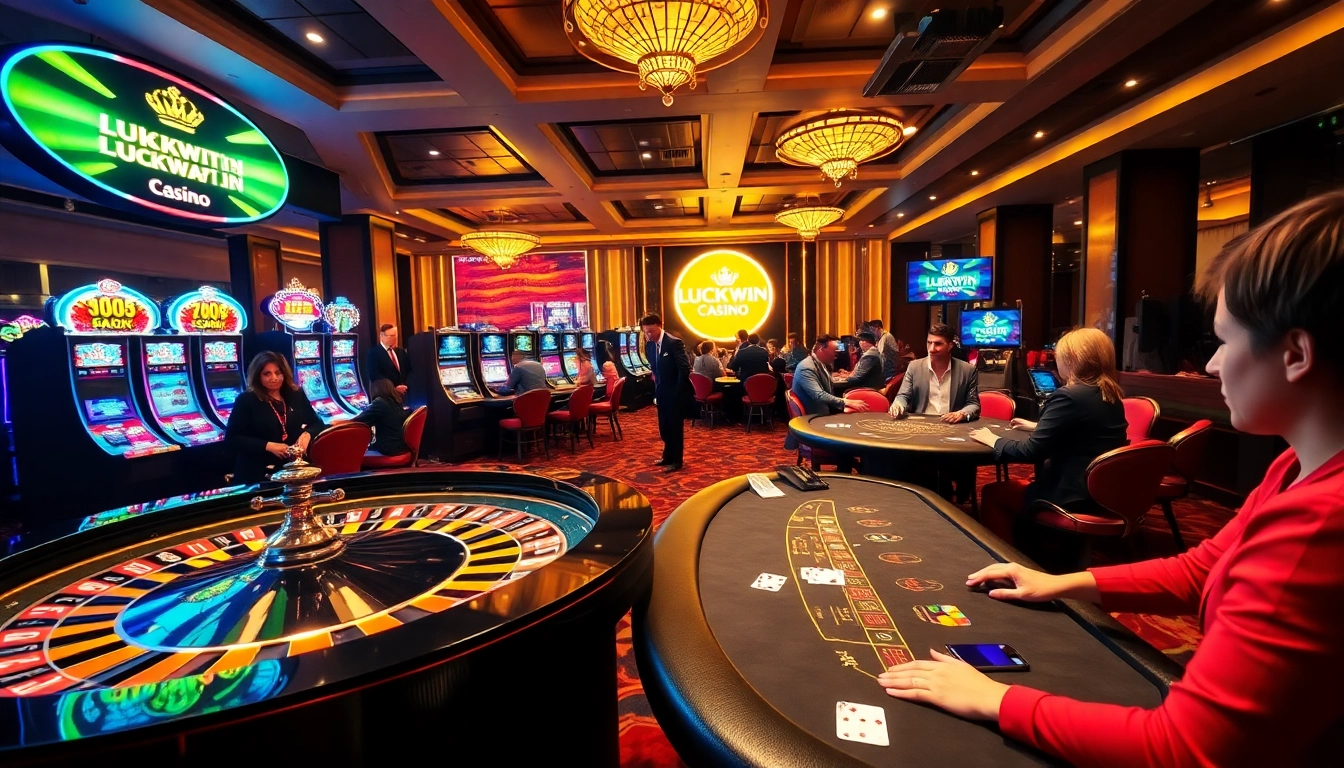 Experience the thrilling atmosphere of Luckwin Casino with vibrant slot machines and engaging poker action.