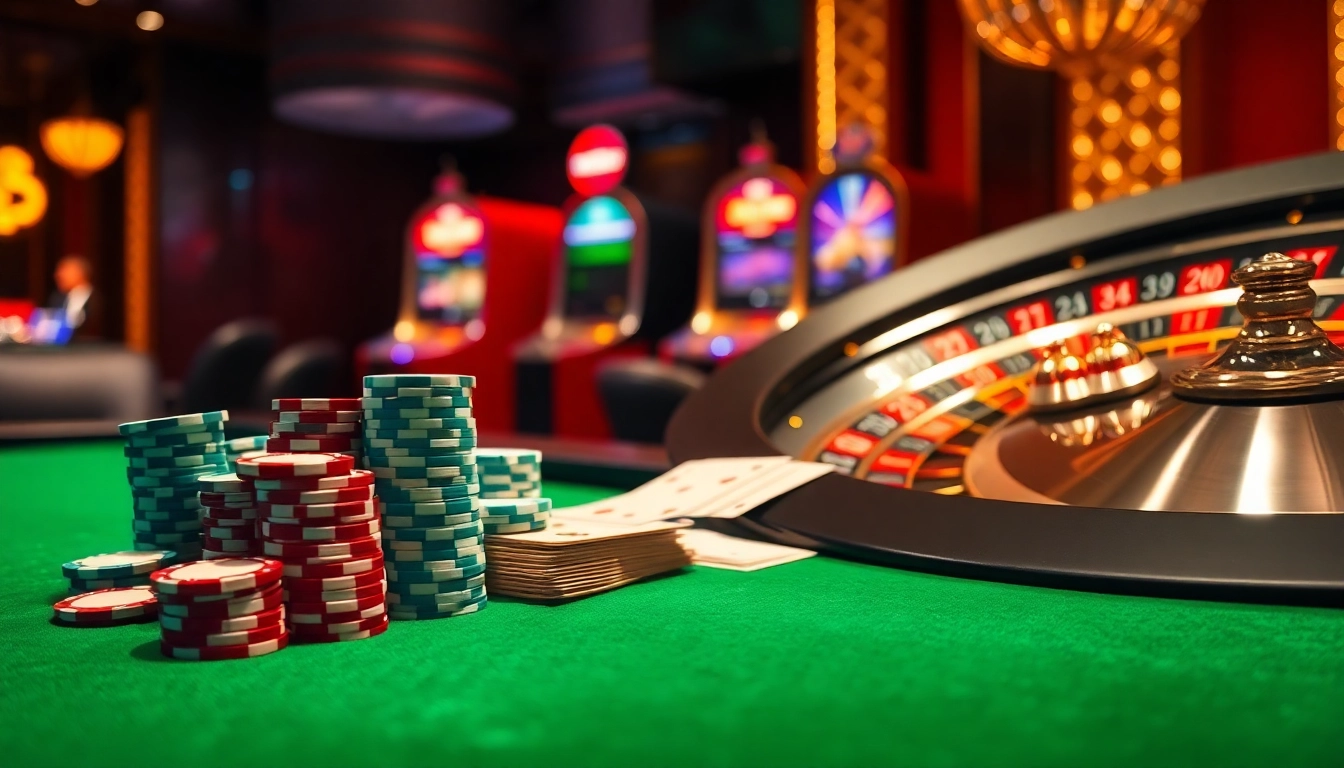 Experience thrilling gameplay at the luck8 casino table, showcasing vibrant poker chips and roulette wheel.
