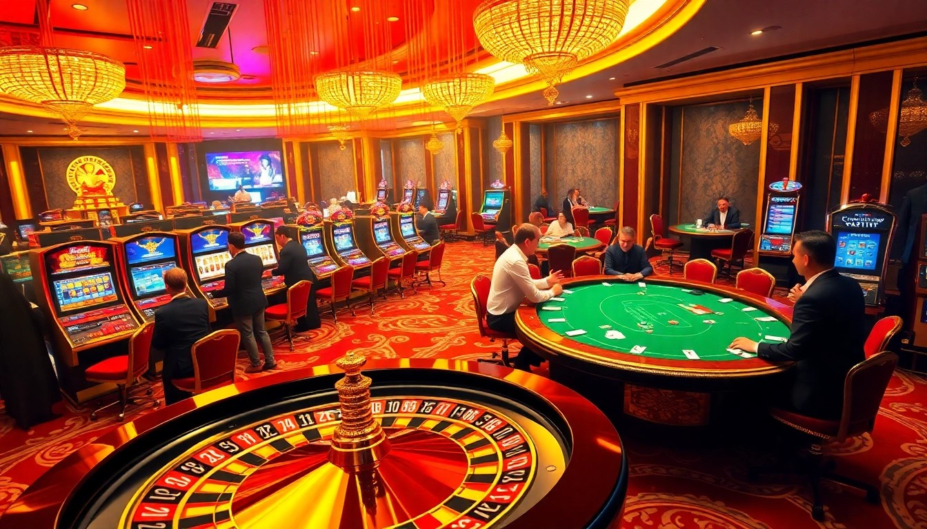A captivating casino scene featuring players engaging in high-stakes gambling on QQMacan's luxurious platform.