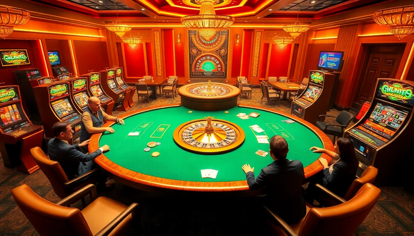 Experience the thrill of 88i as players engage in high-stakes poker and vibrant slot machines in a luxurious casino.