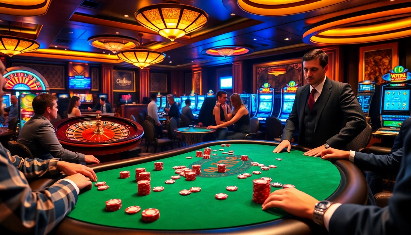 Players winning big at https://hz88.forum/ poker table with chips and roulette wheel.