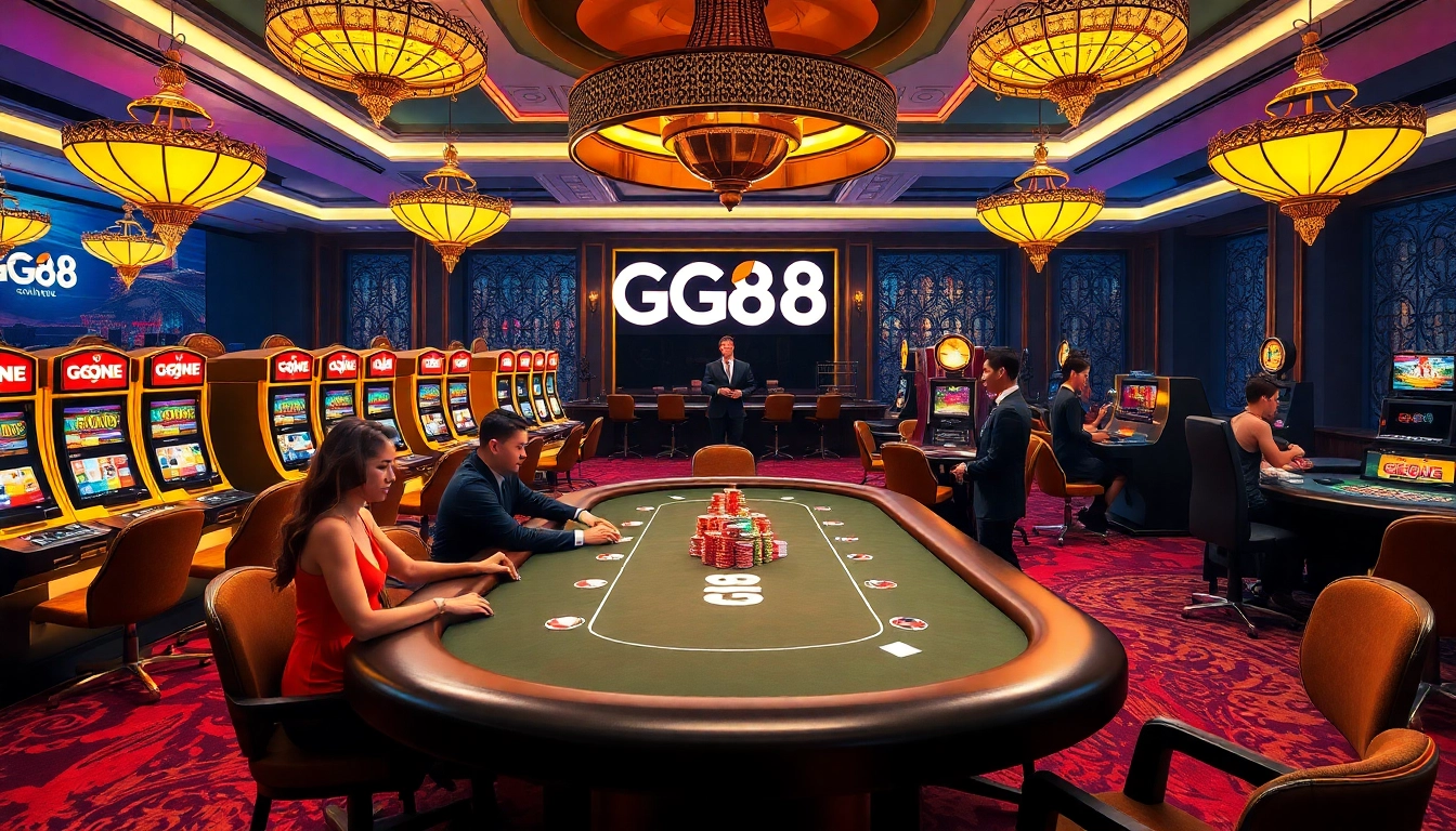 Experience high-stakes gaming at GG88's luxurious casino table with vibrant action.