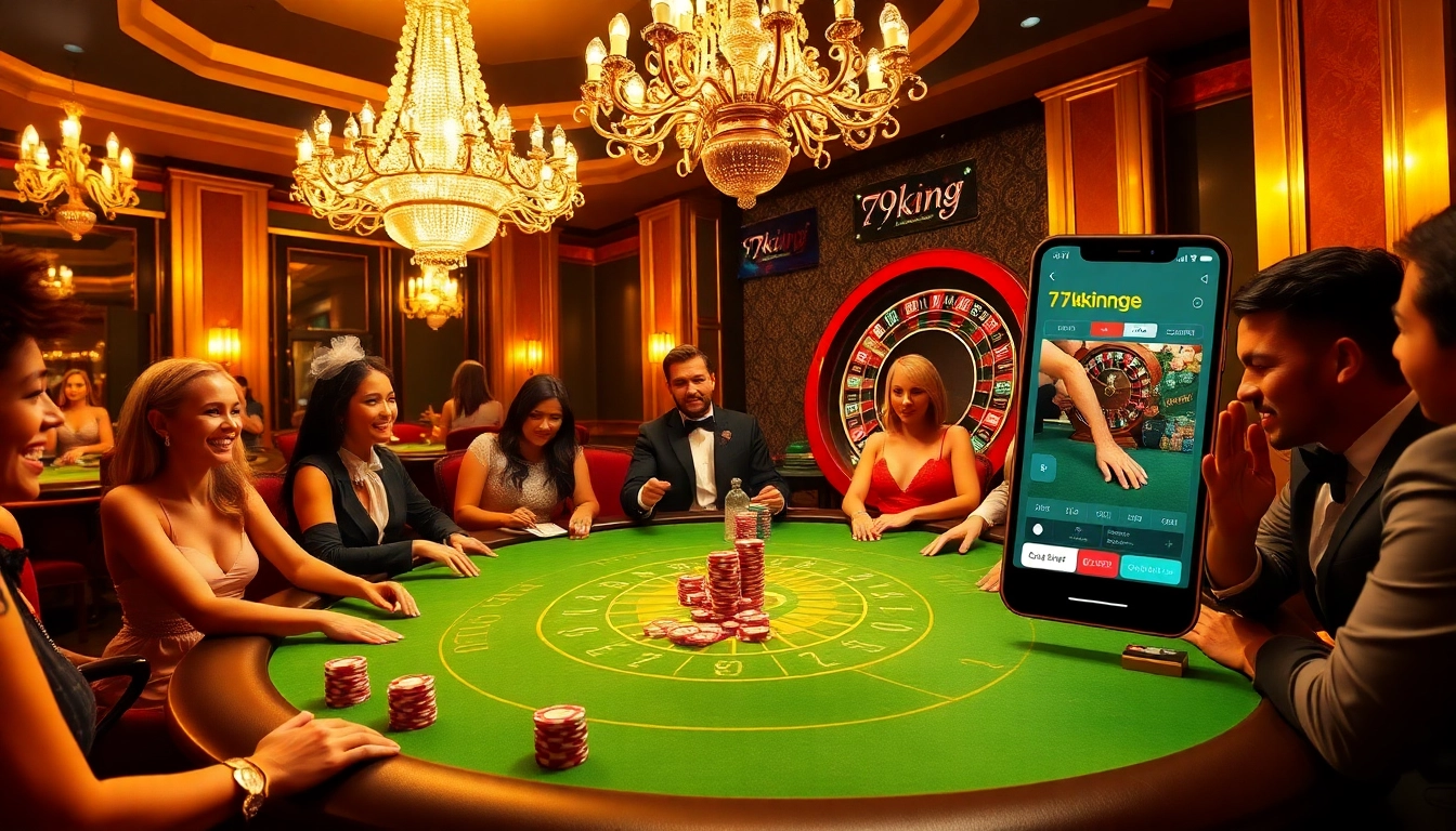 Players strategizing at a luxurious poker table at 79king casino, enriched with vibrant colors and elegant decor.