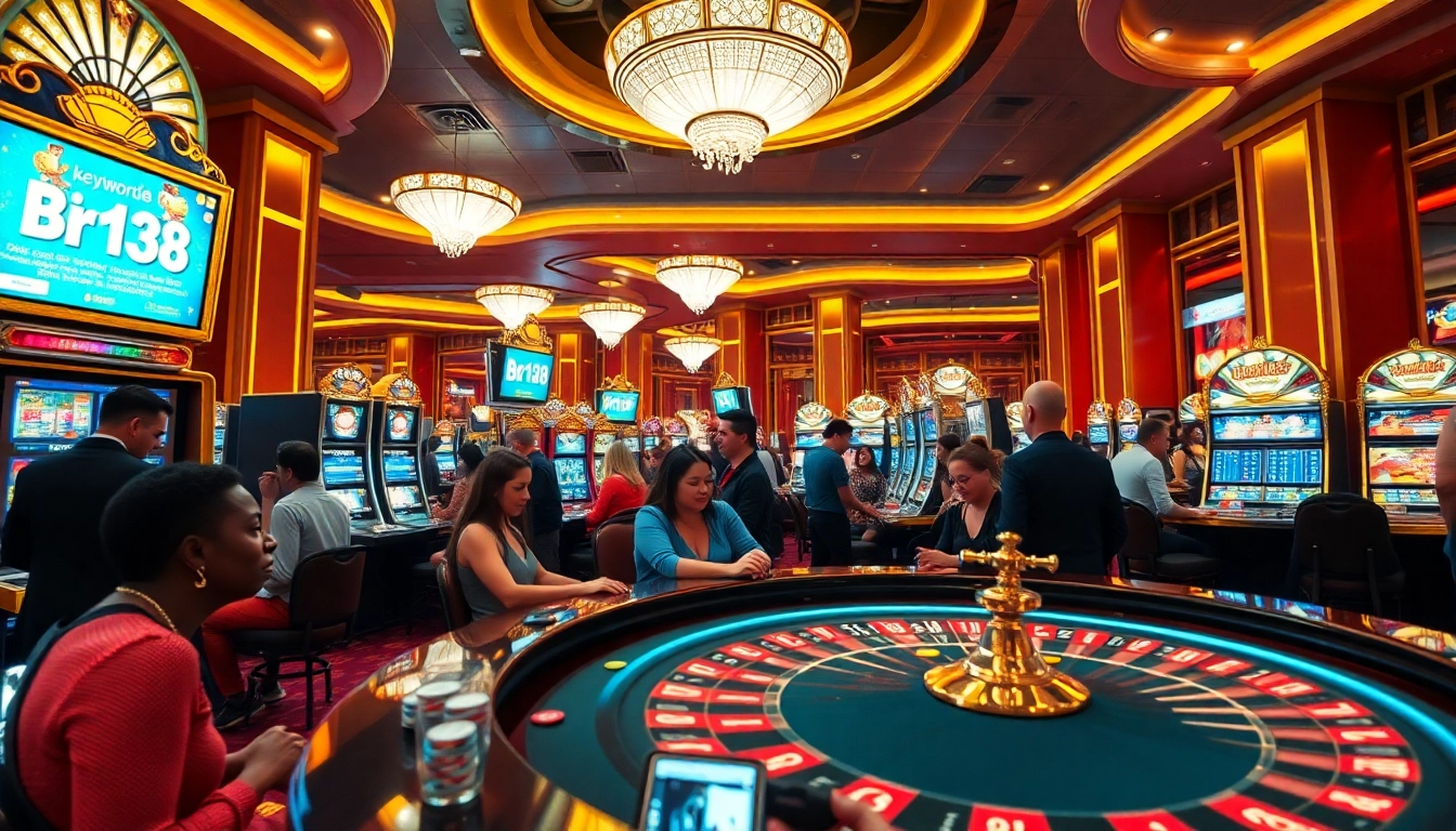 Exciting gamblers enjoying luxury slot machines at bro138 casino.
