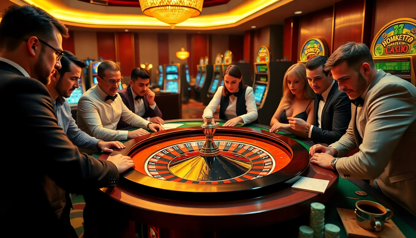 Players strategizing at a glamorous roulette table for the gojekpot jackpot win.