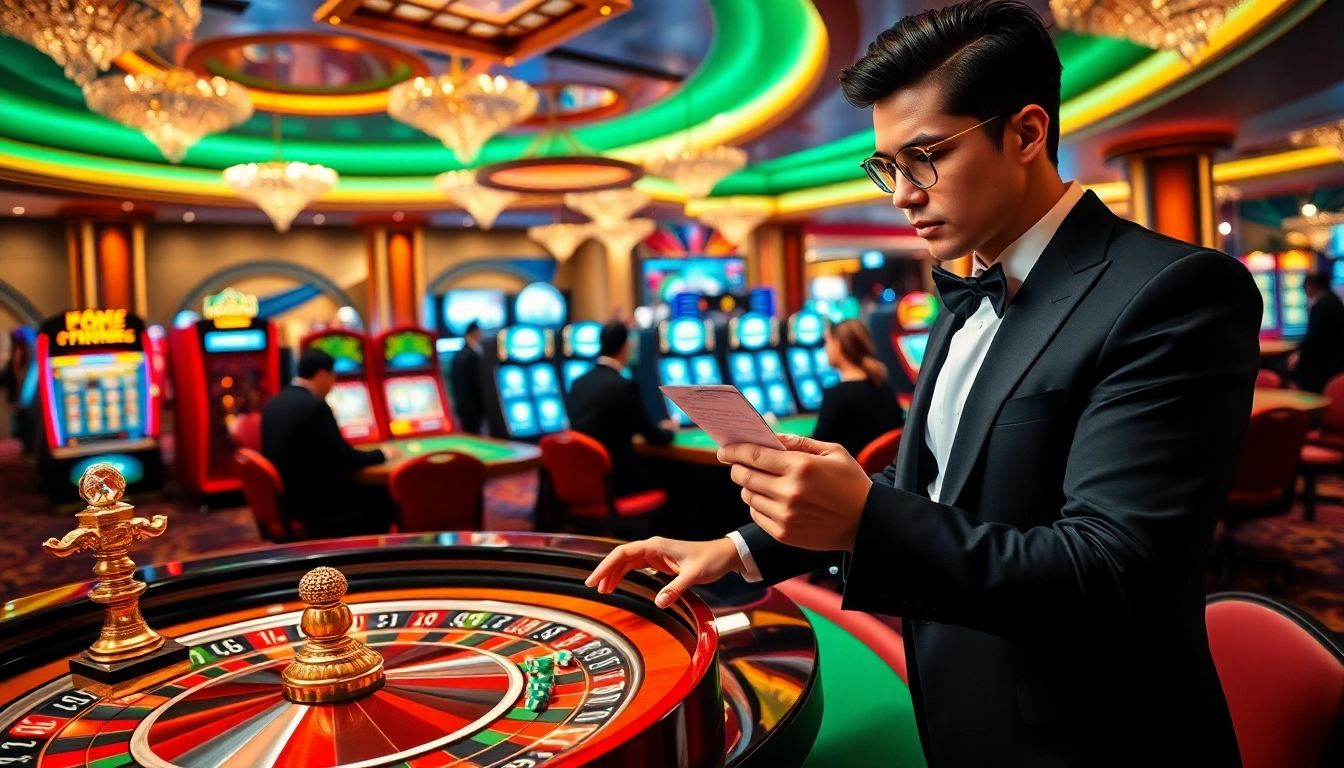 Placing a bet at a luxurious casino featuring https://kk55.fit/ high-stakes poker and vibrant roulette.